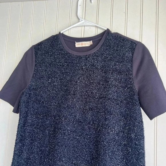Tory Burch Size S Blue Short-Sleeve Tinsel Shift T-Shirt Dress - Picture 6 of 8